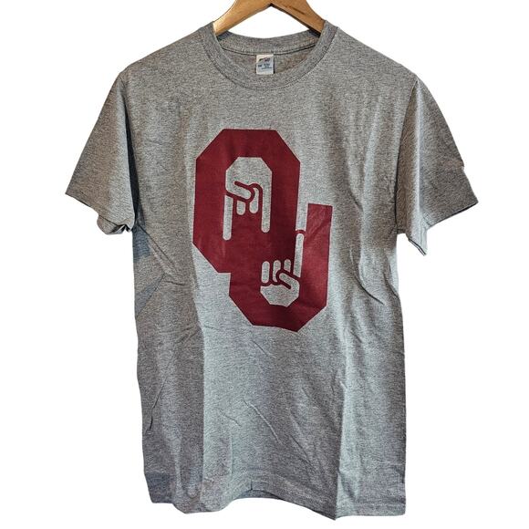 Oklahoma University OU T-Shirt Med Grey Red Only One Horns Down  Boomer Sooners - Picture 1 of 7